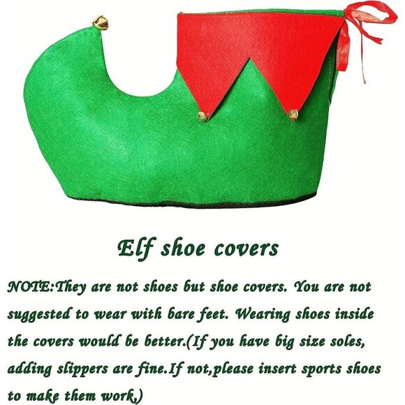 Christmas Elf Hat and Shoes Set Red Green Costume Accessory for Adults Kids